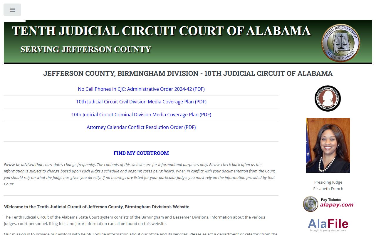 Jefferson County court records home page on the Tenth Judicial Circuit site