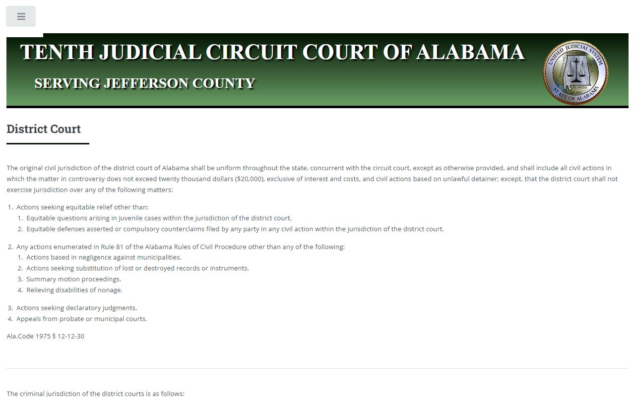 Jefferson County District Court jurisdiction page