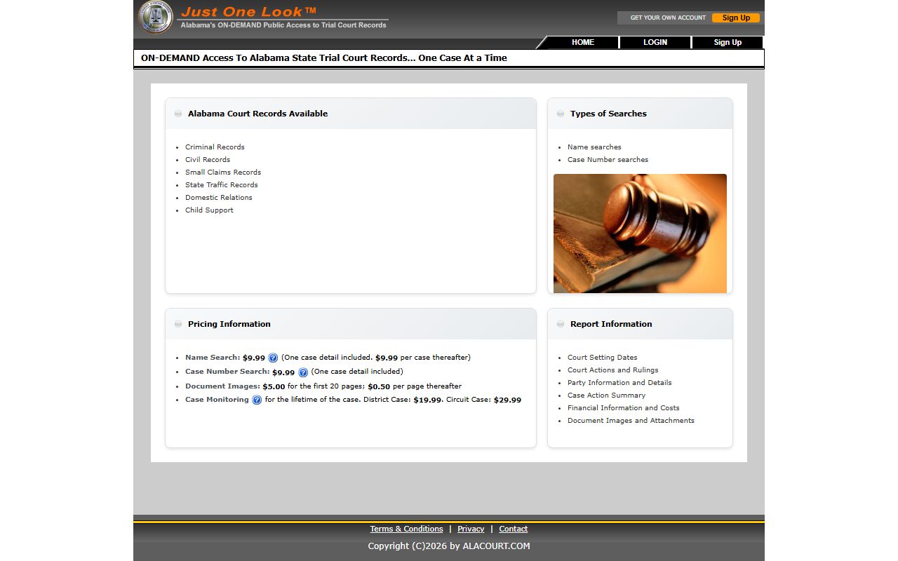 Alacourt ACCESS portal for Jefferson County court records