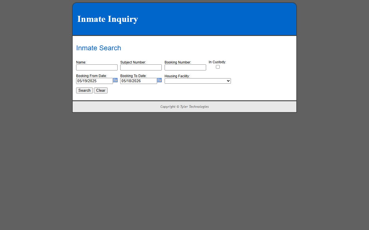 Jefferson County inmate inquiry search form