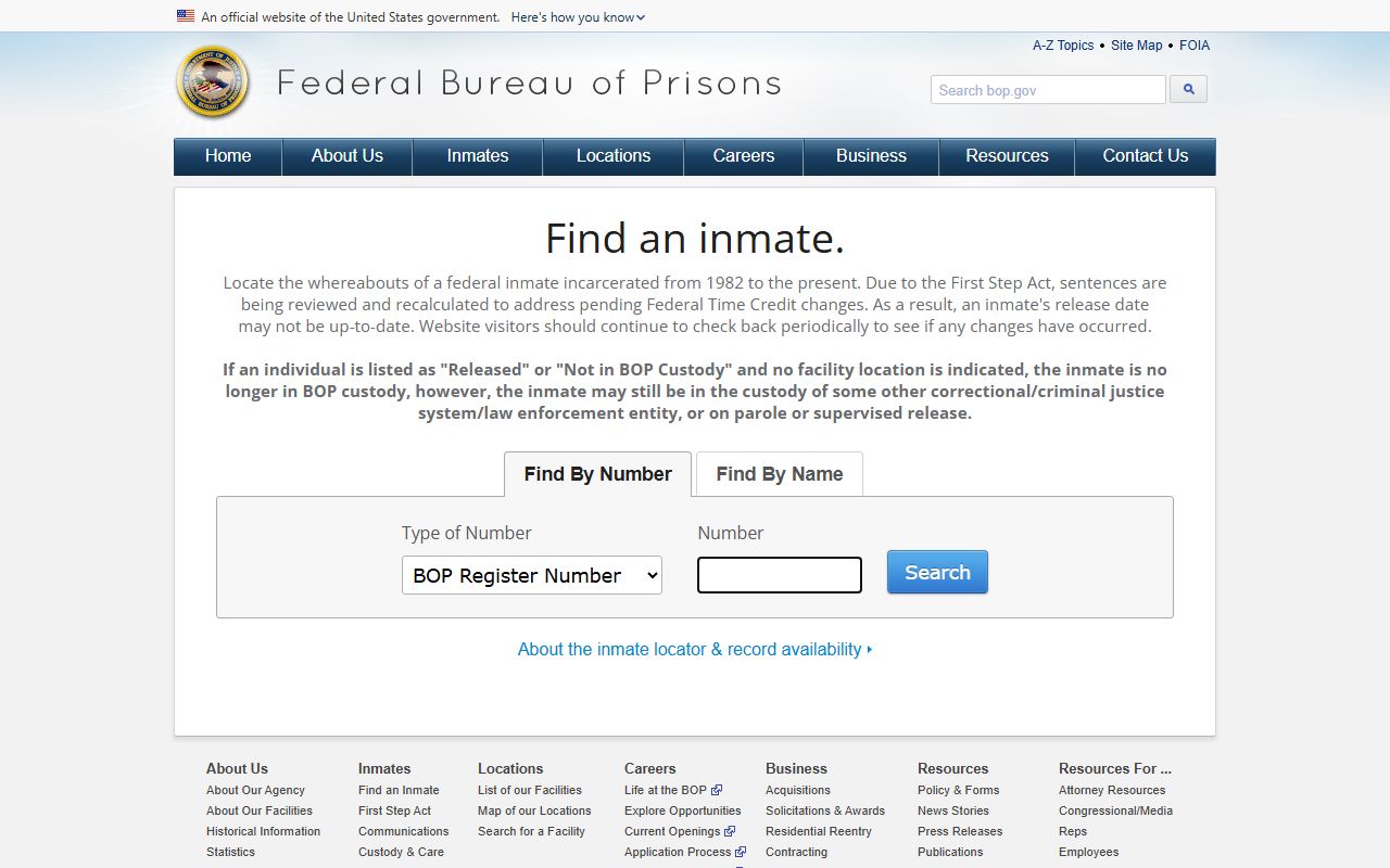 BOP inmate locator federal release records search